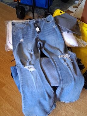 Fashion Nova Light Blue Distressed Wide Leg Jeans